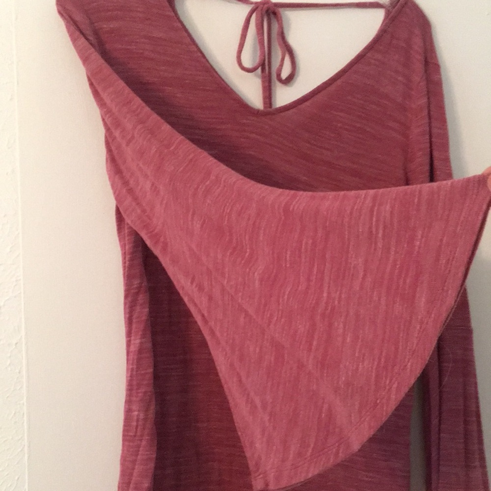 LOFT sweater with Flare Sleeves and  Tie-Back. Heathered Pink. - Picture 3 of 6